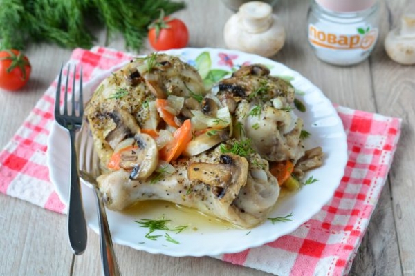 Курица с грибами в фольге Курица с грибами в фольге